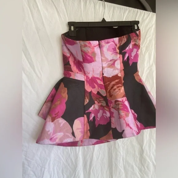 Cameo Strapless Abstract Floral Bustier Top Peplum Corset Modern Party Size S - Picture 15 of 15